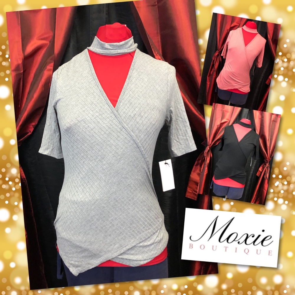 Overlap Textured Choker Top (Gray)